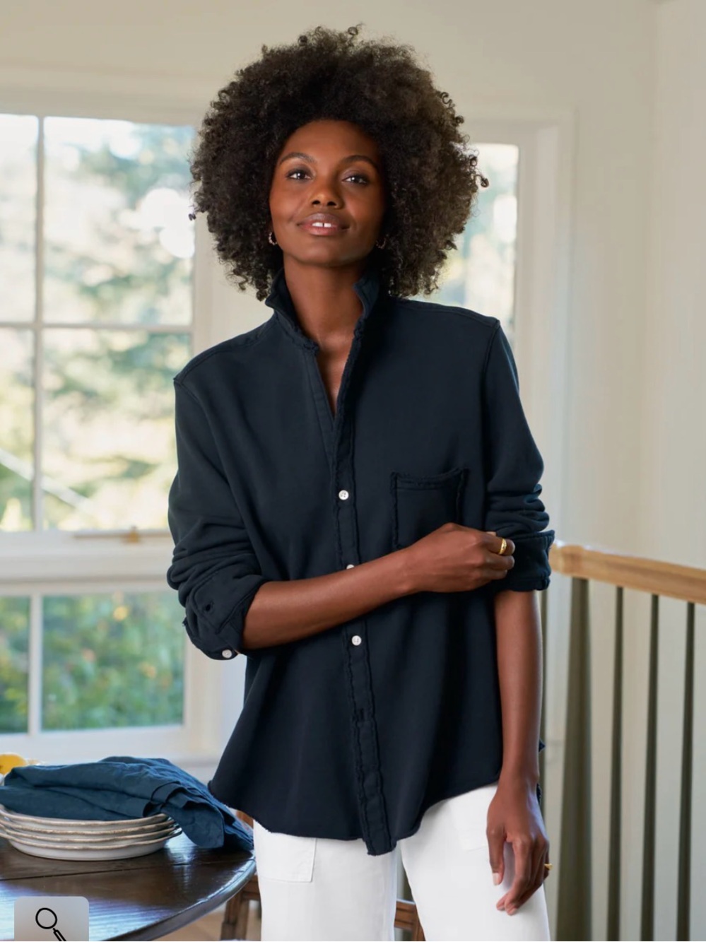 Frank & Eileen Famous Button Down Sweatshirt in black , 100% Cotton womens XL